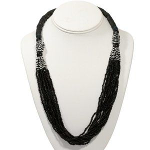 Vintage Multi Strand Black/White Bohemian Seed Bead Necklace